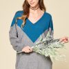Color Block V Neck Pullover Sweater: Soft Stretchy